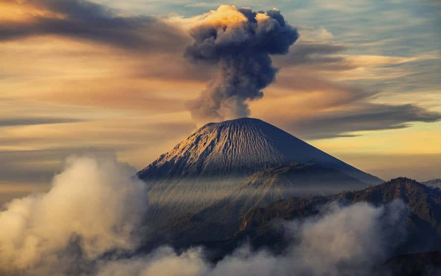 Majestic Semeru Volcano Erupting In Indonesia Wallpaper