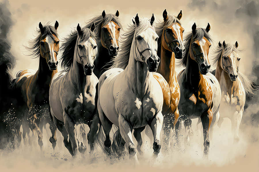 Majestic_ Seven_ Horses_ Artwork Wallpaper