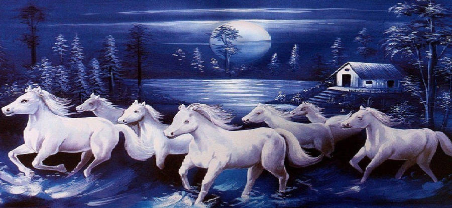 Majestic Seven White Horses Galloping Wallpaper