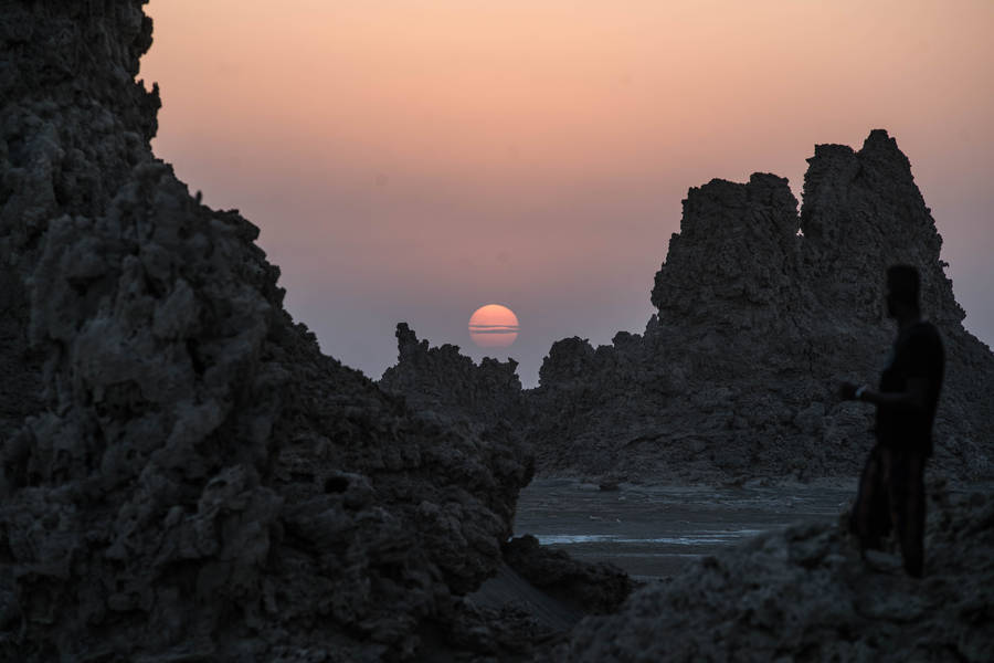 Majestic Sunset Over Lake Abhe, Djibouti Wallpaper