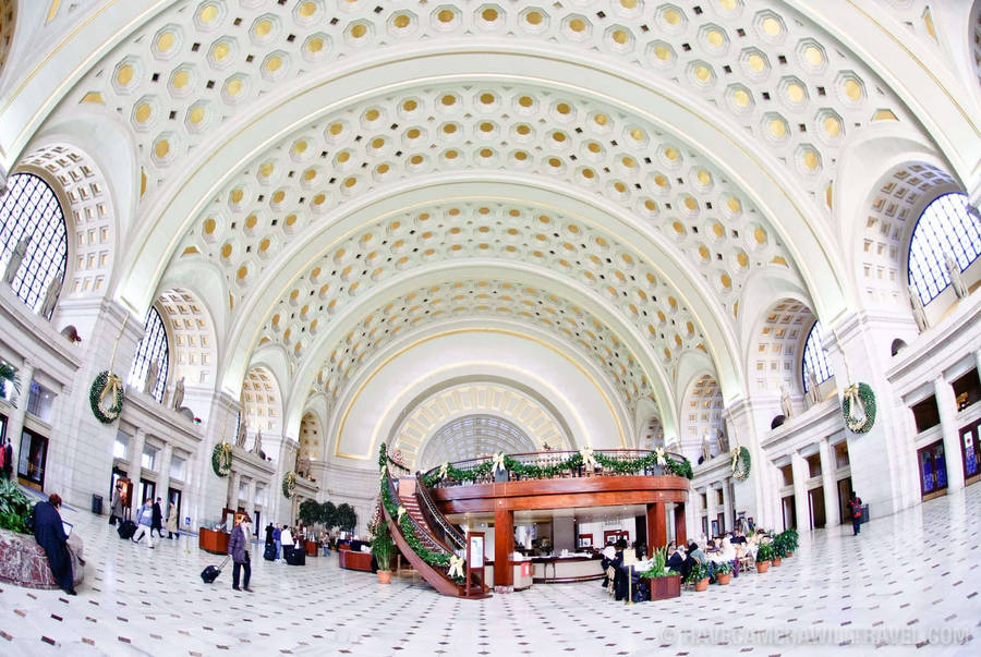 Majestic Union Station Captured Through A Fisheye Lens Wallpaper