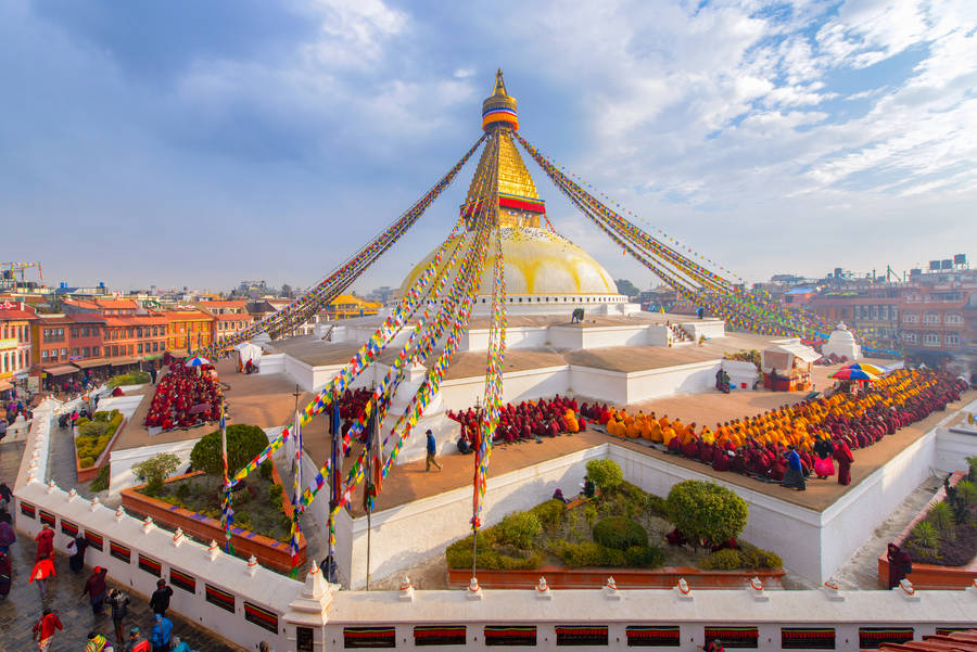 Majestic View Of Historic Pagoda In Kathmandu Wallpaper