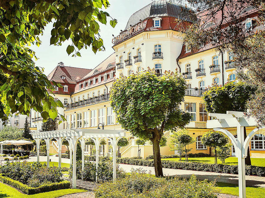 Majestic View Of Sofitel Grand Sopot Near The Iconic Crooked House Wallpaper