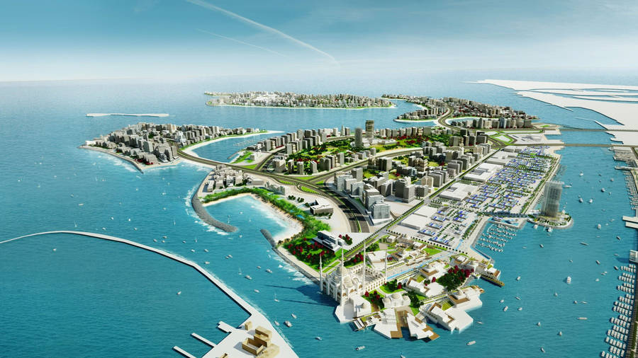 Majestic View Of The Deira Islands In The United Arab Emirates. Wallpaper
