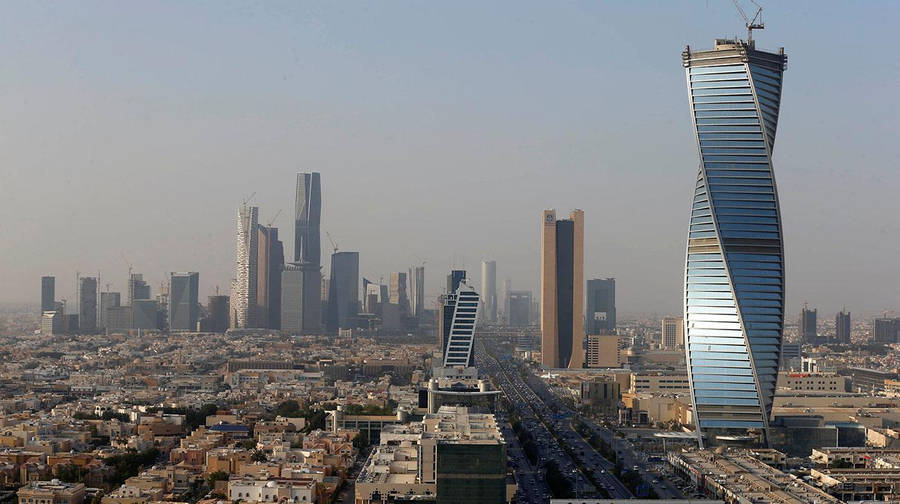 Majestic View Of The Iconic Spiral Tower In Riyadh Wallpaper