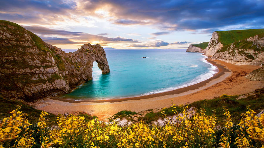 Majestic View Of Vibrant Durdle Door, England Wallpaper