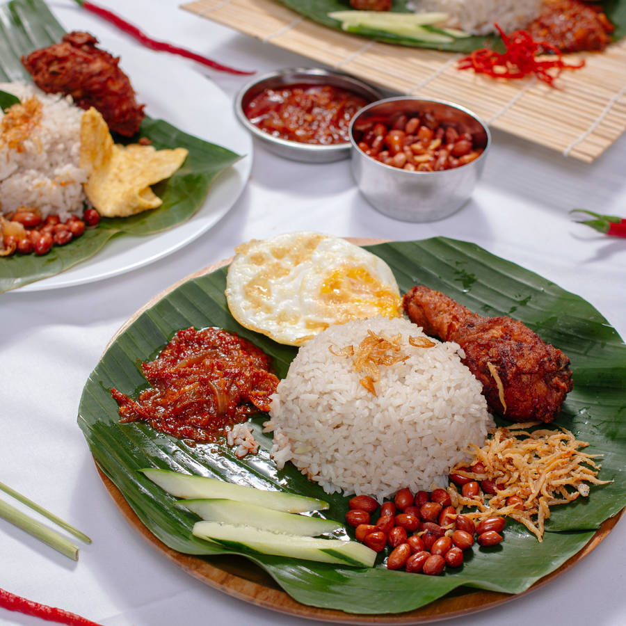 Malaysian Cuisine Nasi Lemak Dutch Angle Shot Wallpaper