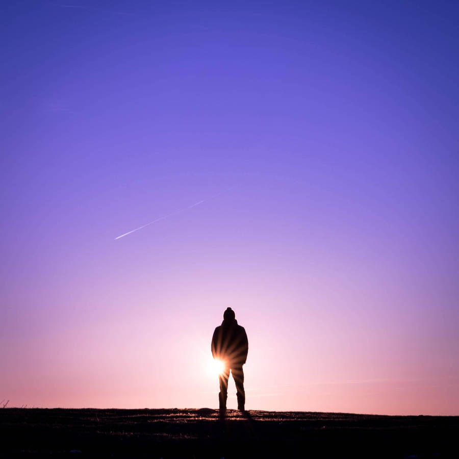 Man Blue Pink Sky Alone Phone Wallpaper