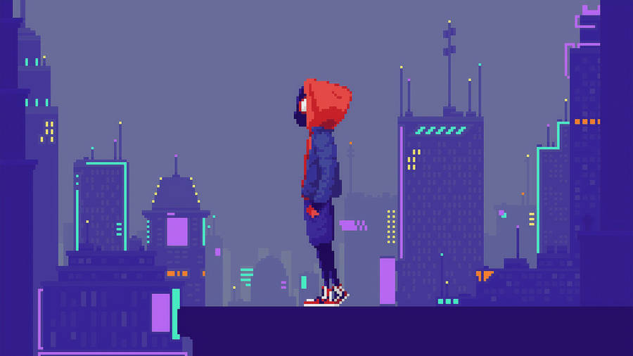 Man In A Hoodie Aesthetic Pixel Art Wallpaper