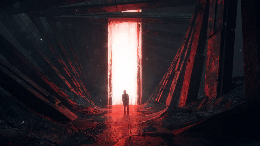 Man In Glowing Door Portal Wallpaper