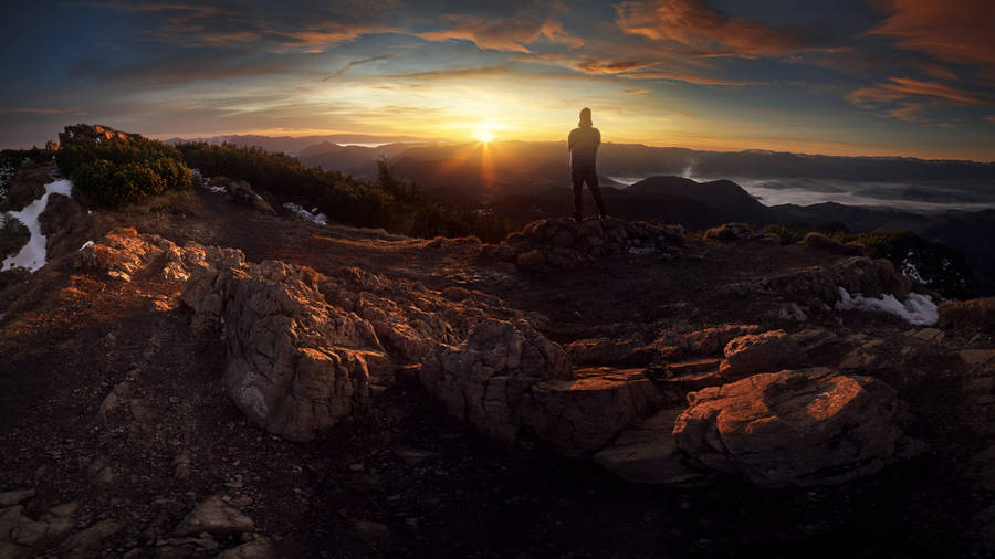 Man In Slovakia Mountain Peak Wallpaper