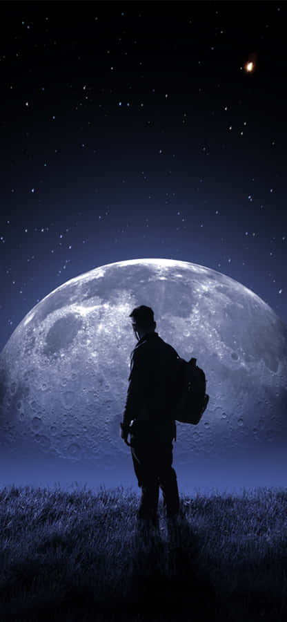 Man Silhouette Night Sky Moon Wallpaper