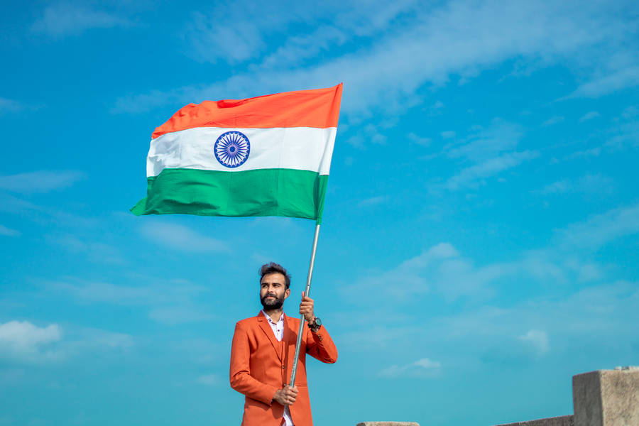 Man Waving Tiranga Indian Flag Wallpaper