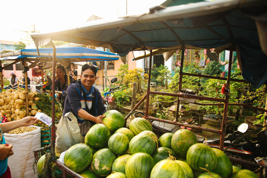 Man With Cart Of Watermelon Wallpaper