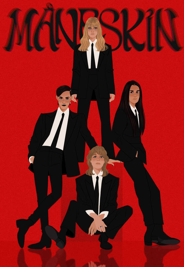 Maneskin Band Cartoonish Illustration Wallpaper