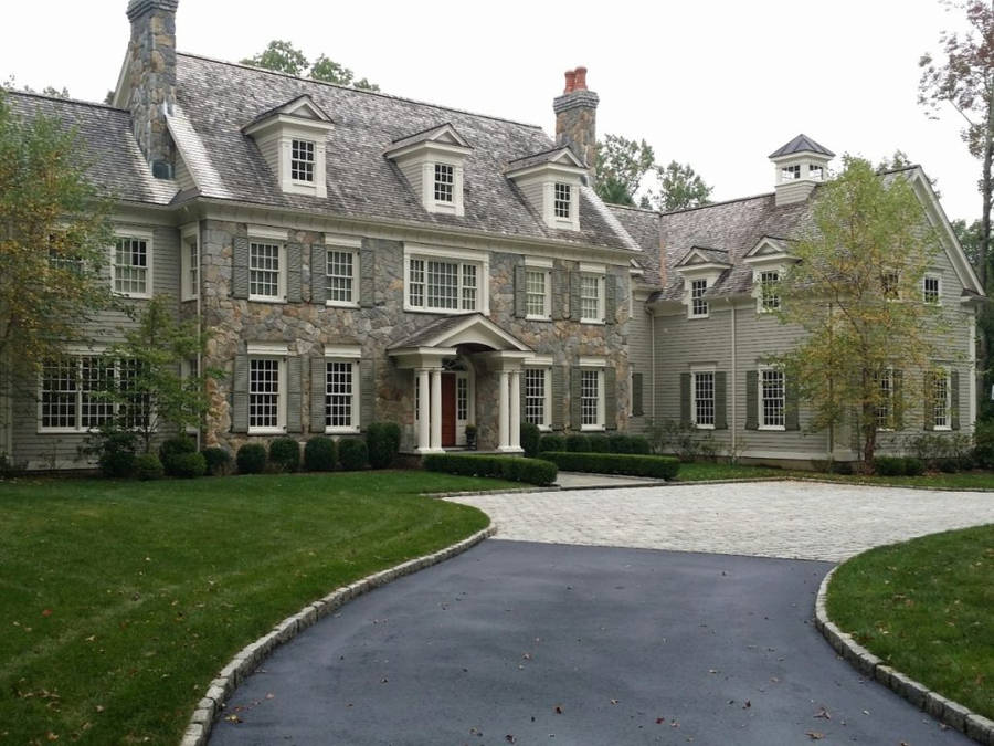 Mansion With Driveway In Greenwich Ct Wallpaper