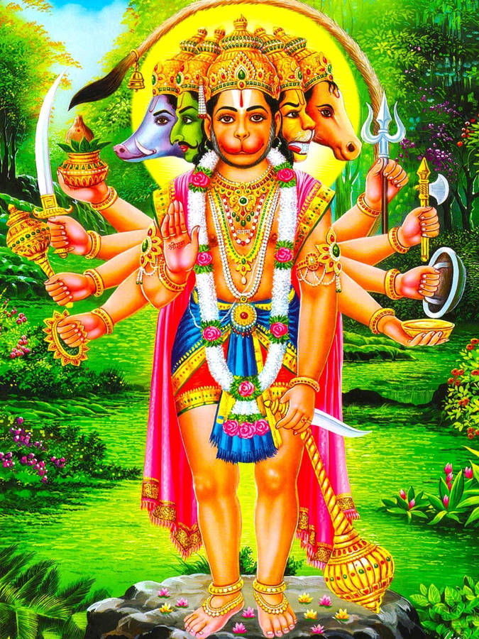 Many Arms And Heads Hanuman Art Wallpaper