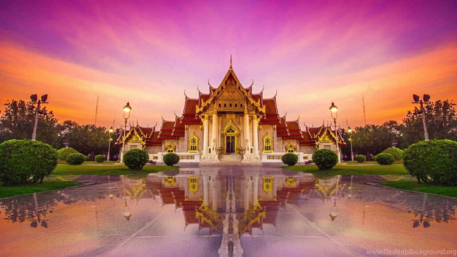 Marble_ Temple_ Bangkok_ Sunset_ Reflection Wallpaper