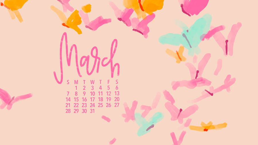 March Calendar In Pink Shade Wallpaper