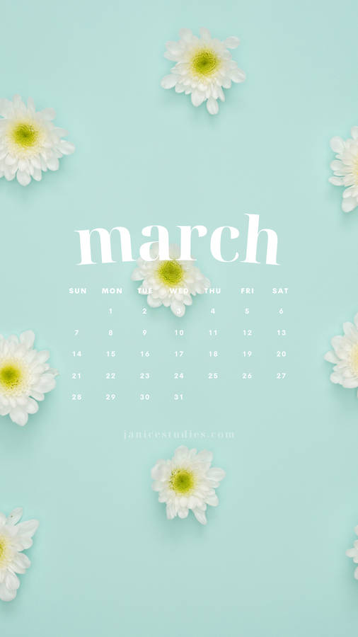 March Calendar With Daisies Wallpaper