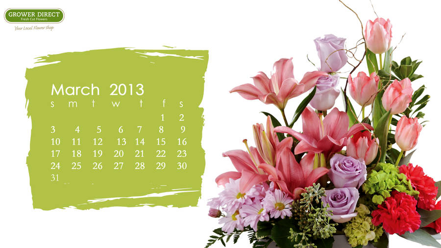 March Real Floral Calendar Wallpaper