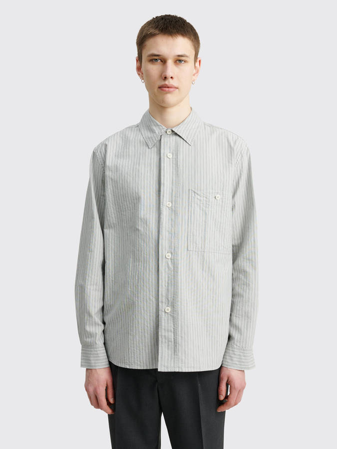 Margaret Howell's Light Gray Striped Polo Shirt Reflecting Minimalistic And Chic Style. Wallpaper