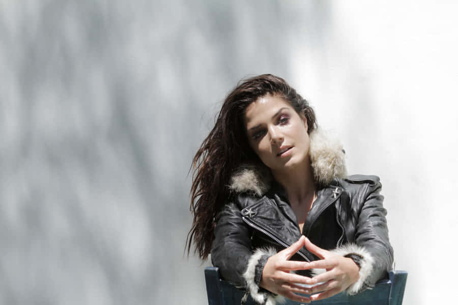 Marie Avgeropoulos Leather Jacket Portrait Wallpaper