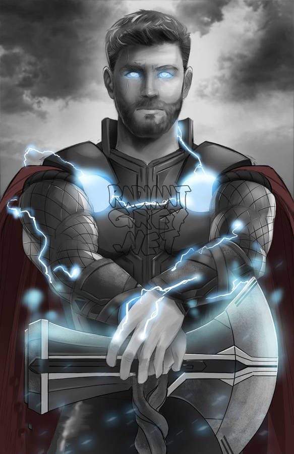 Marvel Thor Stormbreaker Black And White Portrait Wallpaper