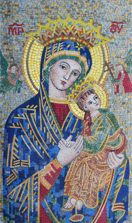 Mary And Jesus Mosaic Stone Wallpaper