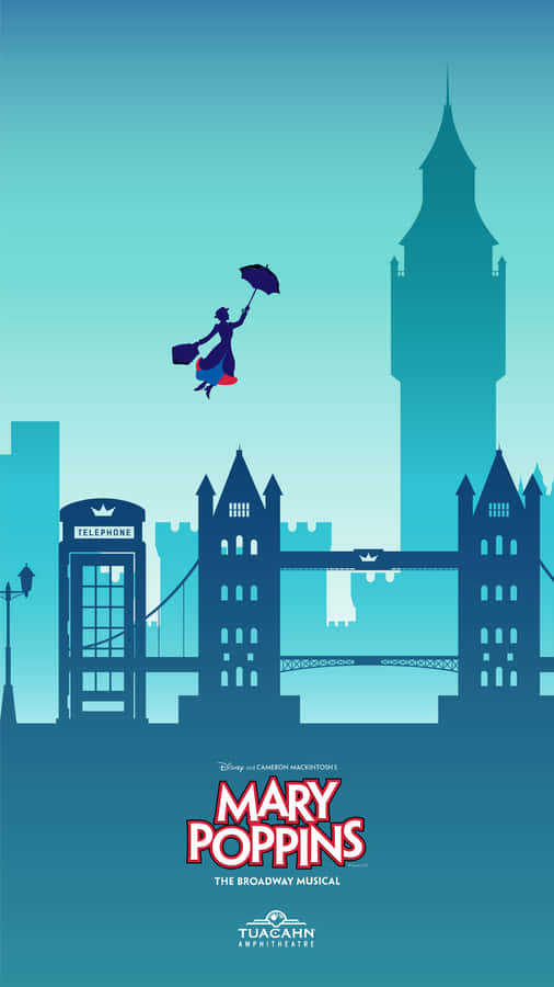 Mary Poppins Gracefully Floating Down With Her Umbrella Wallpaper