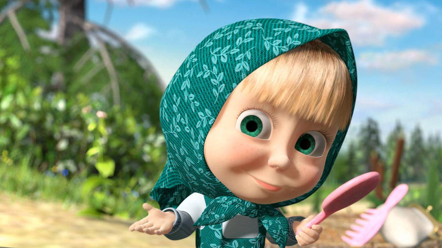 Masha And The Bear Green Scarf Wallpaper