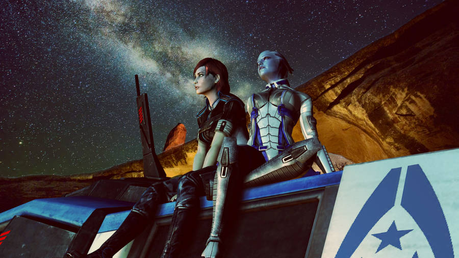 Mass Effect Miranda And Liara Stargazing Wallpaper