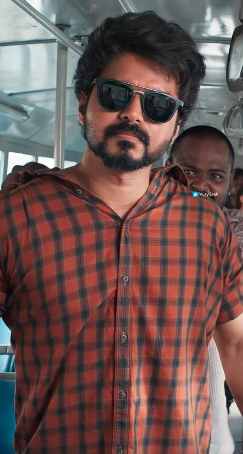 Master Vijay 4k Red Check Shirt Wallpaper