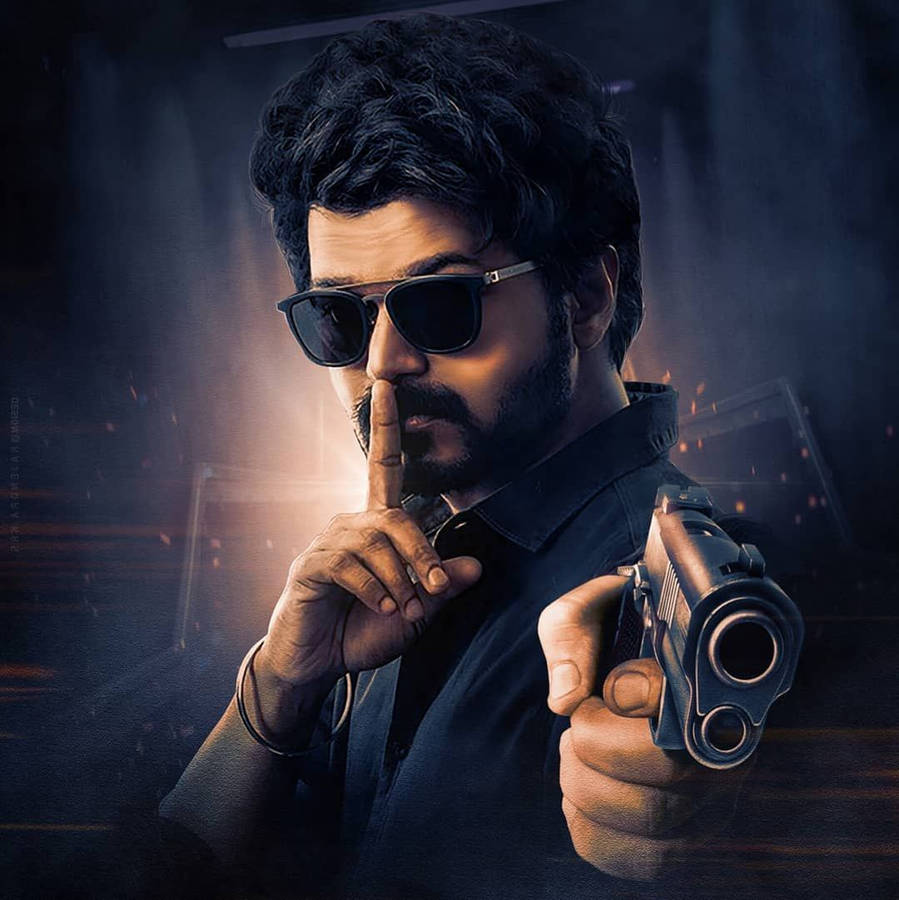 Master Vijay 4k Shushing Handgun Wallpaper