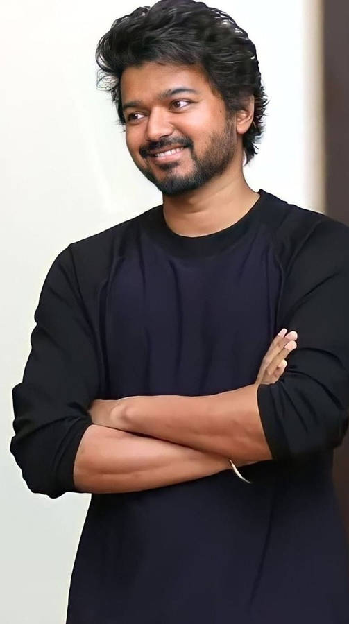 Master Vijay Hd Black Shirt Wallpaper