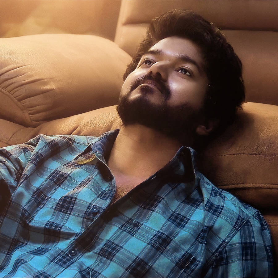 Master Vijay Hd Blue Checkered Polo Wallpaper