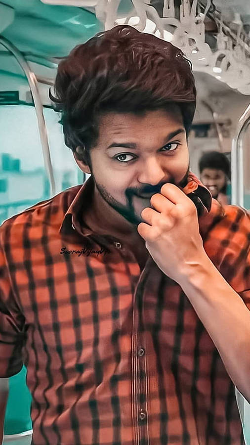 Master Vijay In Train Wallpaper