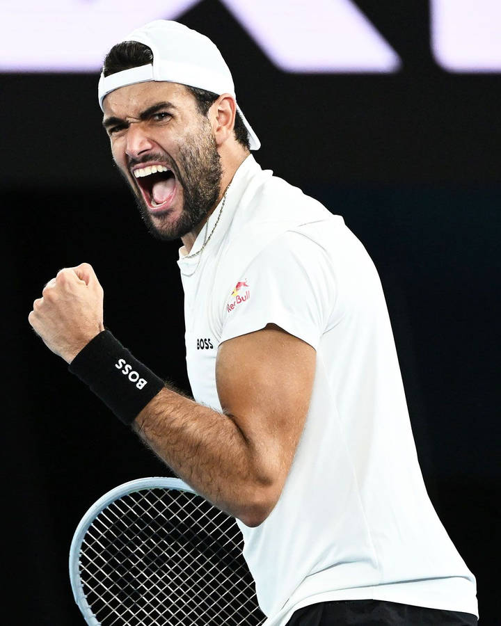 Matteo Berrettini Screaming Fist Pump Wallpaper