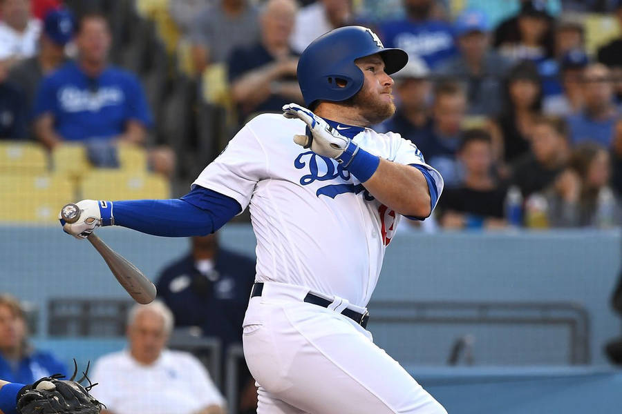 Max Muncy Looking Up With Bat Wallpaper