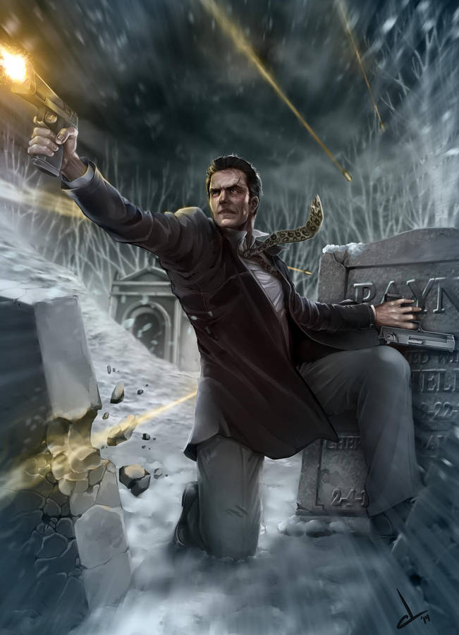 Max Payne Bravely Battling In A Graveyard. Wallpaper
