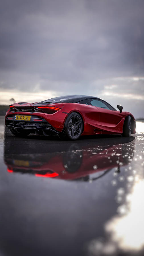 Mclaren 720s Red Car Wet Road Phone Wallpaper