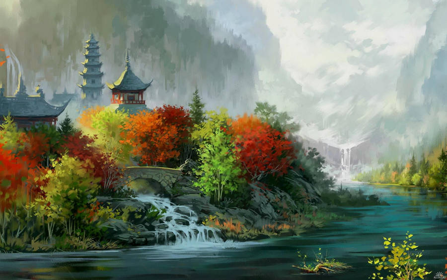 Medieval Beijing Landscape Painting Wallpaper