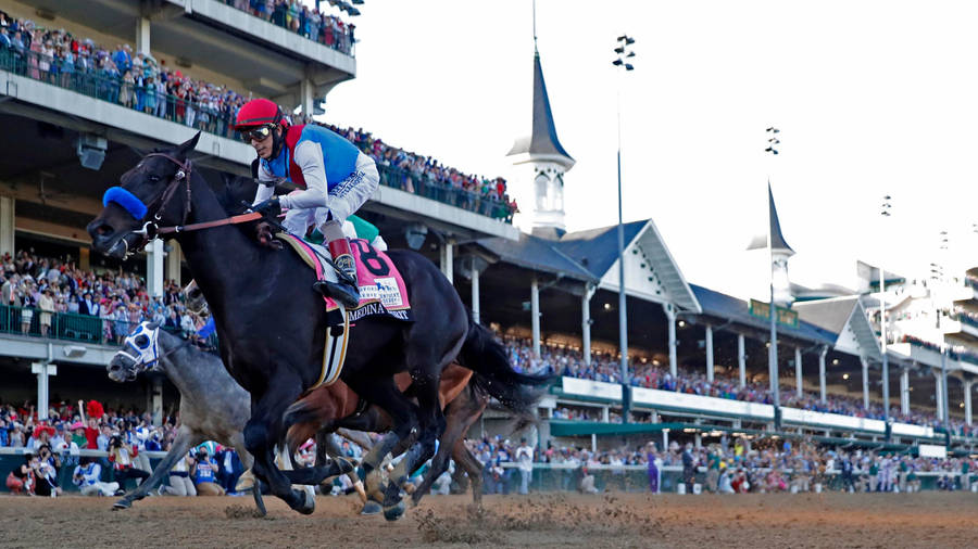 Medina Spirit Storming Towards Victory At The Kentucky Derby Wallpaper