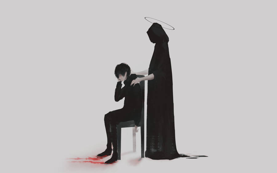 Melancholy Man And Grim Reaper Wallpaper