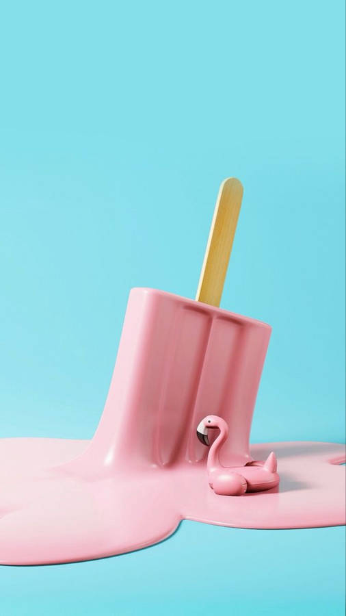 Melting Pink Popsicle On Blue Wallpaper