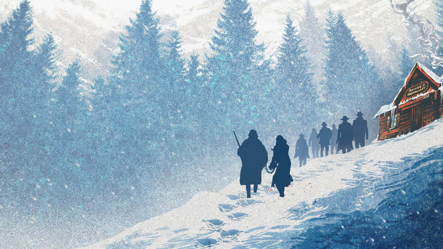 Members Of 'the Hateful Eight' In A Snowy Landscape Wallpaper