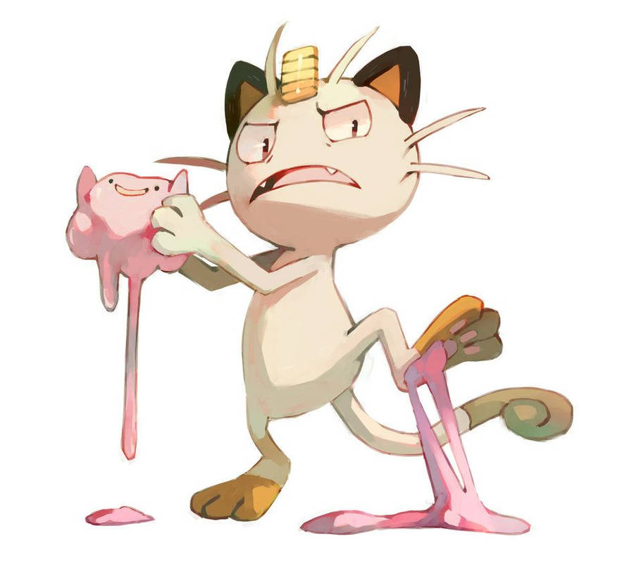 Meowth Stuck In Pink Goop Wallpaper