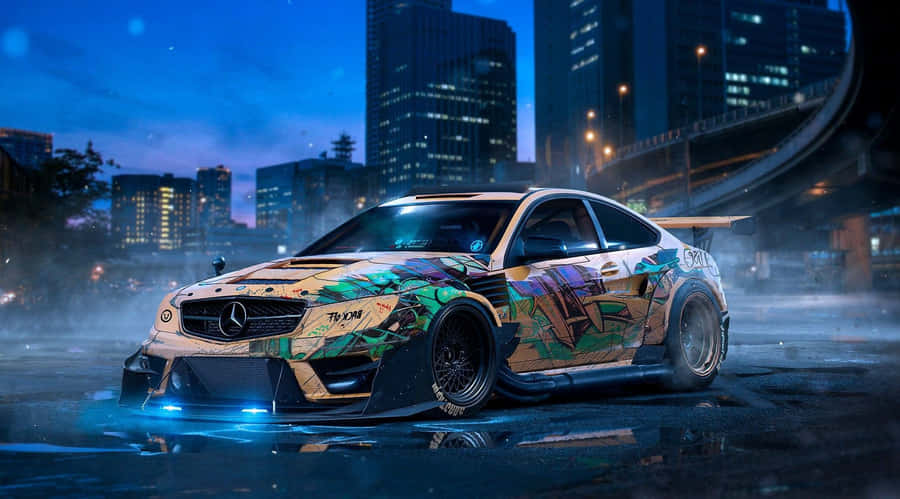 Mercedes Benz C63 Amg Drift Graffiti Neon Wallpaper