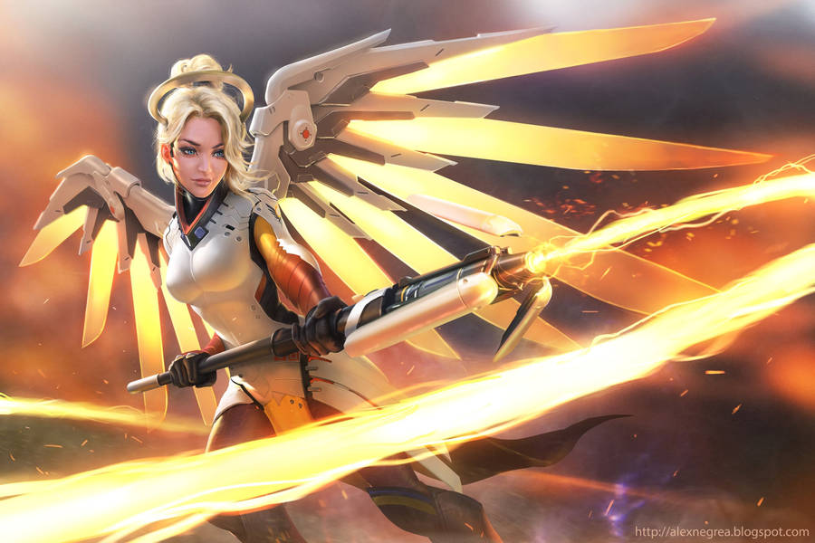 Mercy Using Her Ultimate Weapon Wallpaper