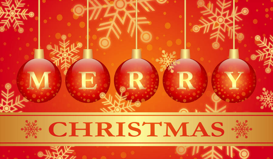 Merry Christmas Greeting With Christmas Balls Wallpaper